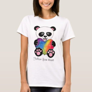 Waterverf Panda met regenbooghart T-shirt