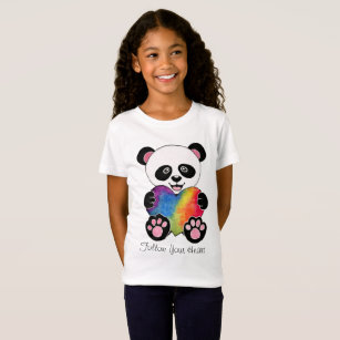 Waterverf Panda met regenbooghart T-shirt