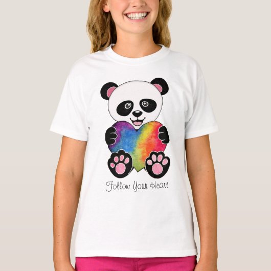 Waterverf Panda met regenbooghart T-shirt (Voorkant)