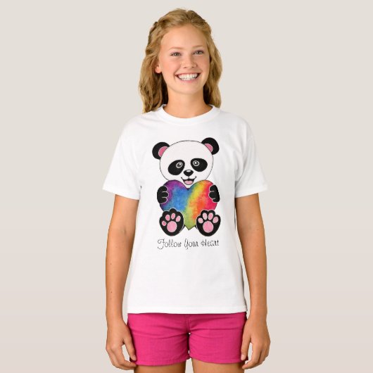 Waterverf Panda met regenbooghart T-shirt (Voorkant volledig)