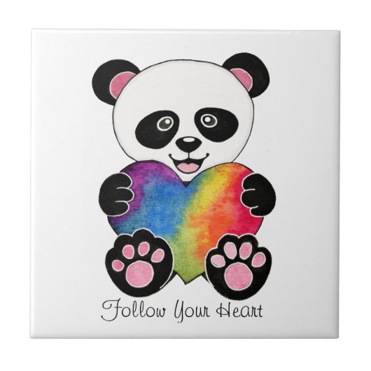 Waterverf Panda met regenbooghart Tegeltje (Voorkant)