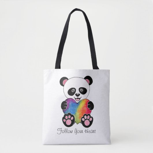 Waterverf Panda met regenbooghart Tote Bag (Voorkant)