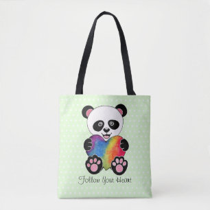 Waterverf Panda met regenbooghart Tote Bag