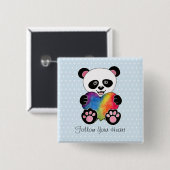 Waterverf Panda met regenbooghart Vierkante Button 5,1 Cm (Voorkant /achterkant)