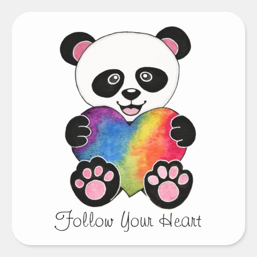 Waterverf Panda met regenbooghart Vierkante Sticker (Voorkant)