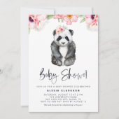 Waterverf Panda Roze Anemones Girl Baby shower Kaart (Voorkant)