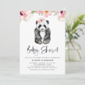 Waterverf Panda Roze Anemones Girl Baby shower Kaart (Staand voorkant)