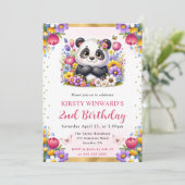 Waterverf Panda Spring Flowers verjaardag Kaart (Staand voorkant)