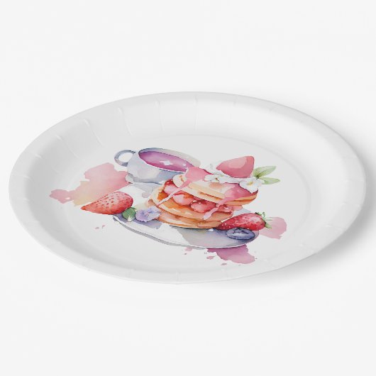 Waterverf Pannenkoek Baby Brunch Douche Papieren Bordje (Gekanteld)