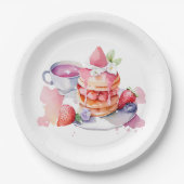 Waterverf Pannenkoek Baby Brunch Douche Papieren Bordje (Voorkant)