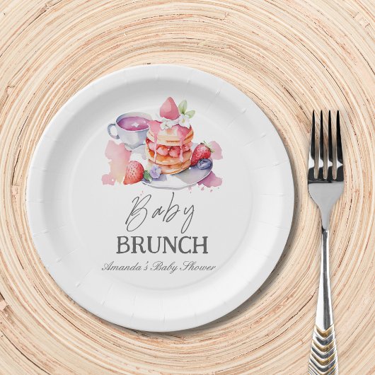 Waterverf Pannenkoek Baby Brunch Douche Papieren Bordje
