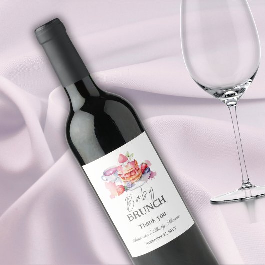 Waterverf Pannenkoek Baby Brunch Douche Wijn Etiket