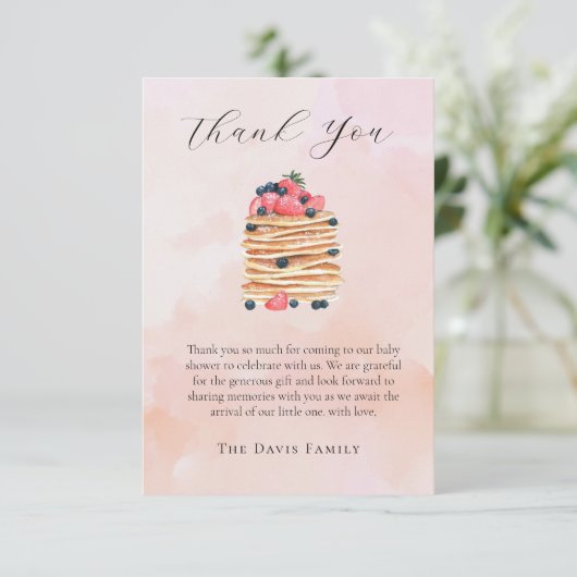 Waterverf Pannenkoeken Baby shower Bedankkaart (Staand voorkant)