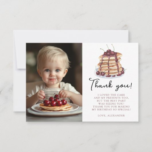 Waterverf pannenkoeken eerste verjaardagsfeestje bedankkaart (Voorkant)