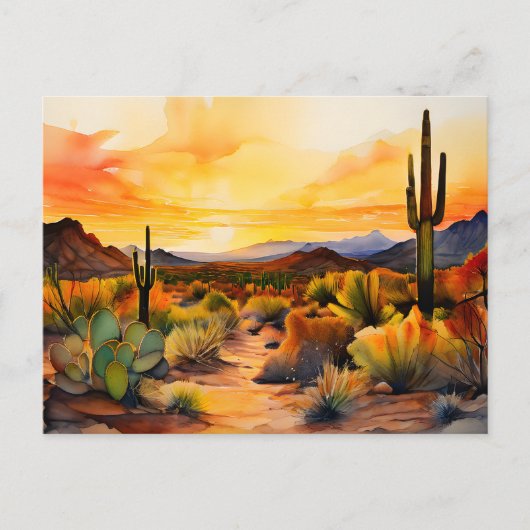 Waterverf Panorama van de Sonora Woestijn Briefkaart (Voorkant)