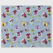  Waterverf Pansies Patroon Cerulean Blue Cadeaupapier (Vlak)