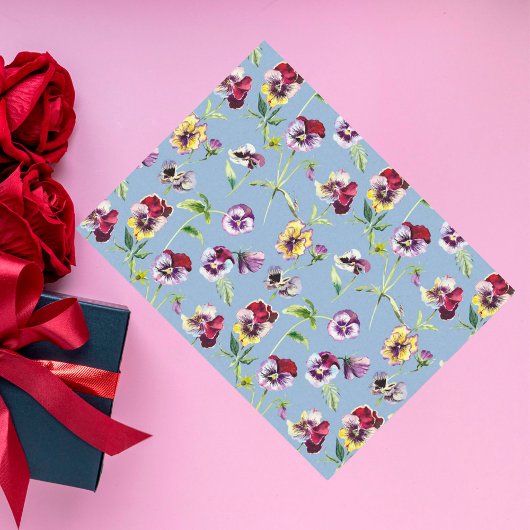  Waterverf Pansies Patroon Cerulean Blue Tissuepapier