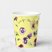Waterverf Pansies Patroon op Geel Papieren Bekers (Achterkant)