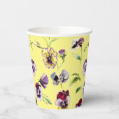  Waterverf Pansies Patroon op Geel Papieren Bekers (Links)