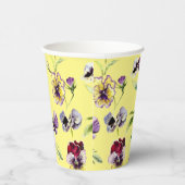 Waterverf Pansies Patroon op Geel Papieren Bekers (Rechts)
