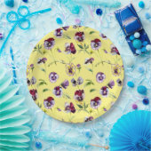 Waterverf Pansies Patroon op Geel Papieren Bordje (Feest)