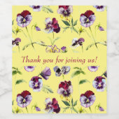  Waterverf Pansies Patroon op Geel Wijn Etiket (Enkel label)