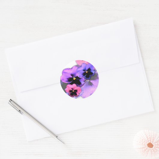 Waterverf Pansies Ronde Sticker (Envelop)
