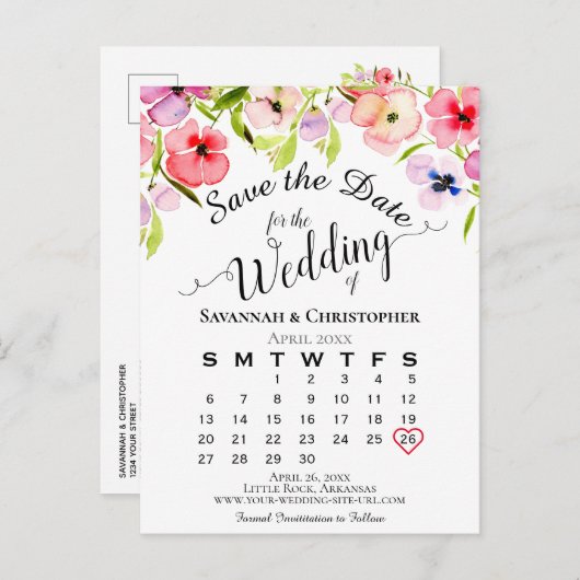 Waterverf Pansies Weddenschap Opslaan Datum kalend Aankondigingskaart (Voorkant / Achterkant)