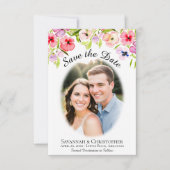 Waterverf Pansies, wilde bloemen en fotobruiloft Save The Date (Voorkant)