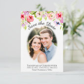 Waterverf Pansies, wilde bloemen en fotobruiloft Save The Date (Staand voorkant)