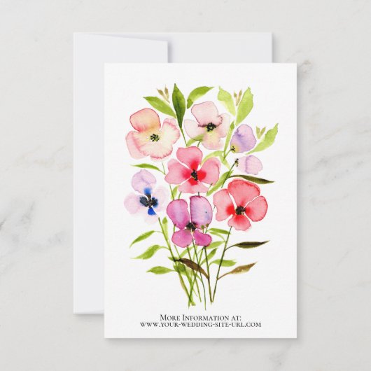Waterverf Pansies, wilde bloemen en fotobruiloft Save The Date (Achterkant)