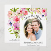 Waterverf Pansies, wilde bloemen en fotobruiloft Save The Date (Voorkant / Achterkant)