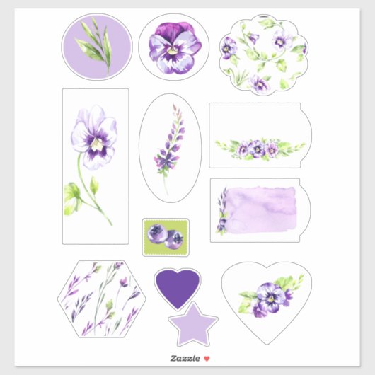 Waterverf Pansy and Blueberry Scrapbook Sticker (Vel)
