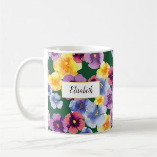 Waterverf Pansy Floral Gepersonaliseerde Forest Gr Koffiemok