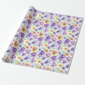Waterverf Pansy Flowers Cadeaupapier (Uitgerold)
