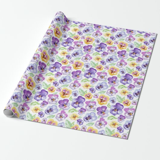 Waterverf Pansy Flowers Cadeaupapier (Uitgerold)