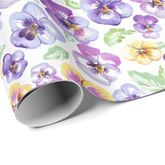 Waterverf Pansy Flowers Cadeaupapier (Rol Hoek)
