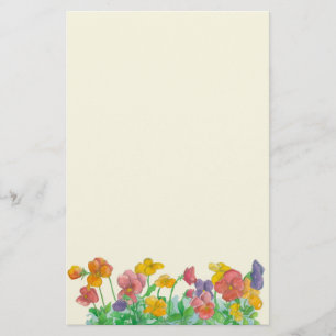 Waterverf Pansy Flowers Regenboogkleuren Briefpapier
