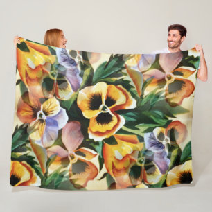  Waterverf Pansy Garden in het warme najaar Fleece Deken
