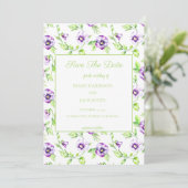 Waterverf Pansy Save the Date Wedding Kaart (Staand voorkant)