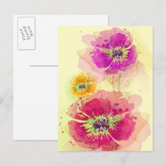 Waterverf papaver 2 briefkaart (Voorkant / Achterkant)