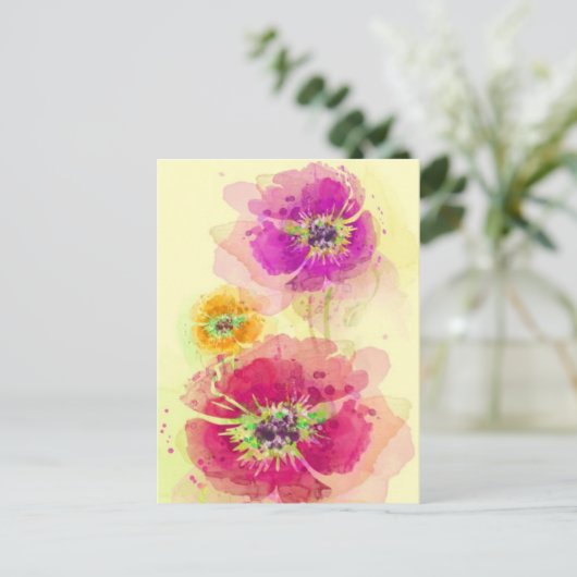Waterverf papaver 2 briefkaart (Staand voorkant)