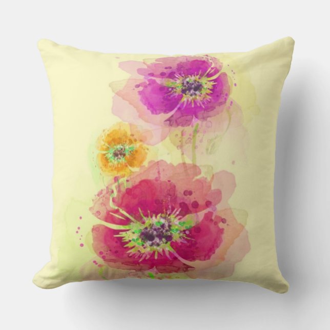 Waterverf papaver 2 kussen (Voorkant)