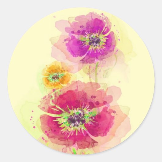 Waterverf papaver 2 ronde sticker (Voorkant)