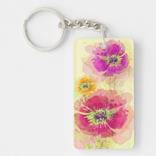 Waterverf papaver 2 sleutelhanger (Voorkant)