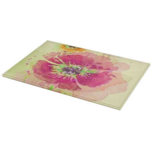 Waterverf papaver 2 snijplank (Hoek)