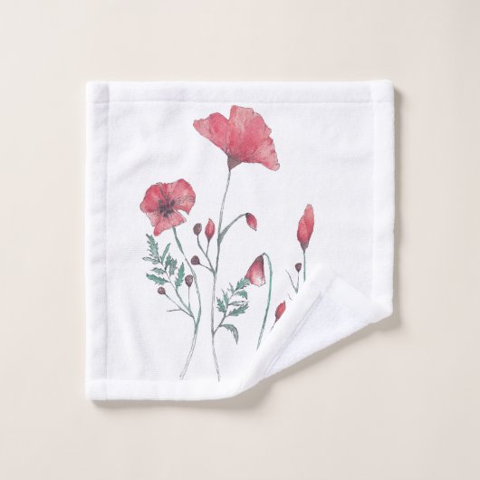 Waterverf papaver bad handdoek (Wasdoekje)
