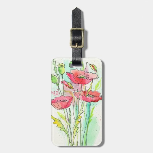 Waterverf papaver bagagelabel (Voorkant verticaal)