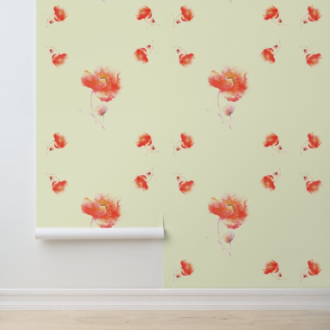 Waterverf papaver behang (Applicatie)