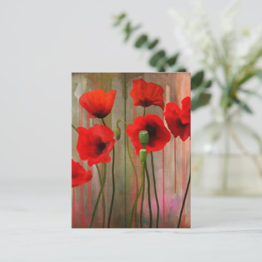 Waterverf papaver briefkaart (Staand voorkant)